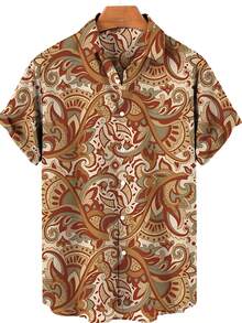 Golden Floral Compass Pattern Radiates Symmetry Symbolizing Direction Wisdom And Elegance For Confident Style 3D Printed Mens Short Sleeve Button Down Shirt - A508D-aT22878 - View 3