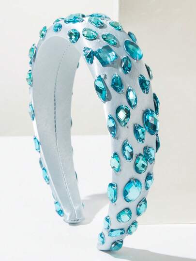 1 chiếc băng đô rộng vành kiểu Hàn Quốc bằng vải satin sang trọng dành cho nữ, được làm thủ công với họa tiết đá quý bất đối xứng, phụ kiện tóc thanh lịch cho phái đẹp.