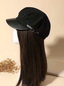 1pc Women Buckle Decor Baker Boy Cap - 黑色 - 查看 2