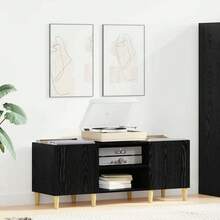 Record Cabinet, Black Oak Look, 121 X 38 X 48 Cm, Living Room, Modern Vinyl Record Cabinet, Plenty Of Space For Records, Audio Furniture, For Music Collectors - 黑色 - 查看 1