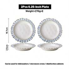 2pcs Ceramic Dinner Plate Set: 6.25-Inch 8.8-Inch 10.8-Inch Ceramic Plates. Vintage Style Plates Suitable For Snacks, Western Food, Desserts, Pasta, And Breakfast Bread. Steak Plate And Salad Plate. - trắng - Xem 11