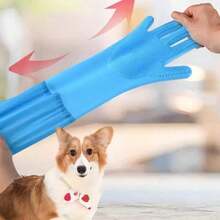 超长宠物洗澡手套，贵宾犬和金毛犬洗澡刷，加长宠物洗澡硅胶手套和刷子 - 藍色 - 查看 10