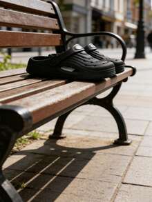 EVA贝壳镂空凉鞋，男女通用夏季沙滩拖鞋，软底透气休闲轻便 - 黑色 - 查看 10