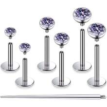 F136 Titanium 20/18/16G Internally Threaded Flat Back Stud Earrings Nose Rings Lip Medusa Monroe Labret 6/8/10 Short/Long Bar Piercing Jewelry With Taper For Women Men,44365142 - 紫色 - 查看 1