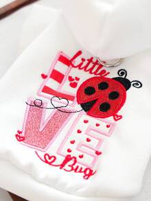 1pc Pet Clothes, Dog Cat Apparel, Happy Puppy Small Dog Casual Fashion Cute Comfortable Warm Heart Ladybug Valentine Sweatshirt - White - View 6