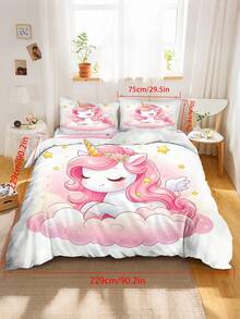 2/3件套梦幻粉色独角兽印花床上用品套装 - 可爱带翅膀的独角兽和云朵图案被套套装，适合女孩打造梦幻卧室装饰，200x200厘米 - 彩色 - 查看 12