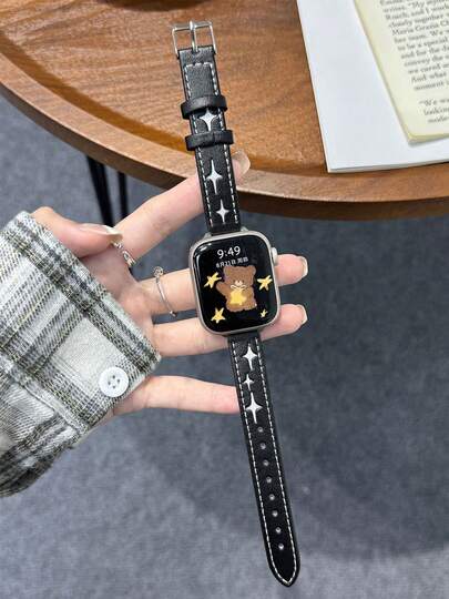 Dây đeo đồng hồ bằng da tổng hợp chất lượng cao, kiểu dáng rỗng hình ngôi sao, phù hợp với các dòng 1/2/3/4/5/6/7/8/9/10/SE/Ultra, kích thước 38mm 40mm 41mm 42mm 44mm 45mm 49mm, kiểu dáng thời trang cổ điển, thanh lịch, phù hợp cho các hoạt động thể thao hàng ngày, đi làm, thiết kế bền chắc.