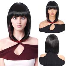 Short Straight Pink Wig For Woman Daily Party Cosplay Lolita Style Wig Natural Synthetic Bob Wig With Bangs Heat Resistant Fiber - Multicolor - View 7