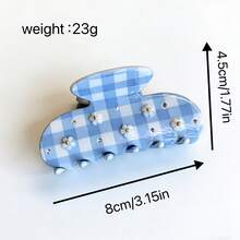 1pc Emijay Style Daisy Flower Plaid Hair Claw Clip, Elegant Hair Claw Hairpin Hair Accessory - Multicolor - View 7