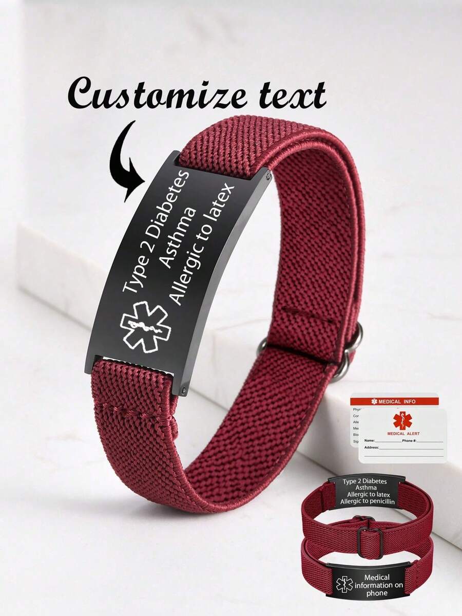 1 pieza Pulsera elástica médica personalizada de doble cara, adecuada para hombres, mujeres y unisex, con texto/foto/nombre grabado por láser, regalo personalizado para amigos, mamá, papá, novio, profesionales médicos - Anillo interior/exterior - Ver 1