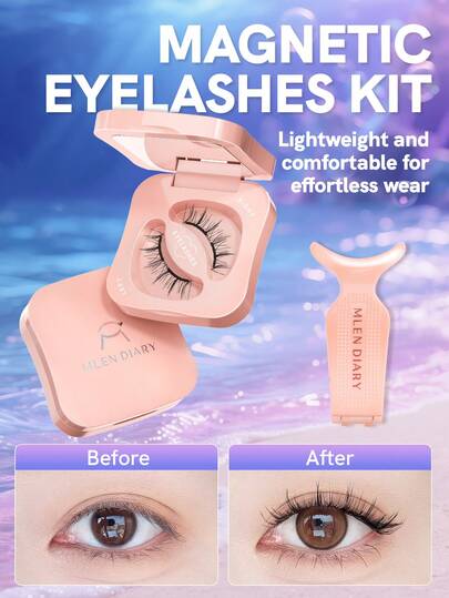  Bộ mi giả từ tính mềm mại Mlen Diary, 9-11mm, có thể tái sử dụng, không cần kẻ mắt, mi từ tính kép 3D được nâng cấp, cụm mi không cần keo, tiện lợi cho trang điểm tự nhiên.