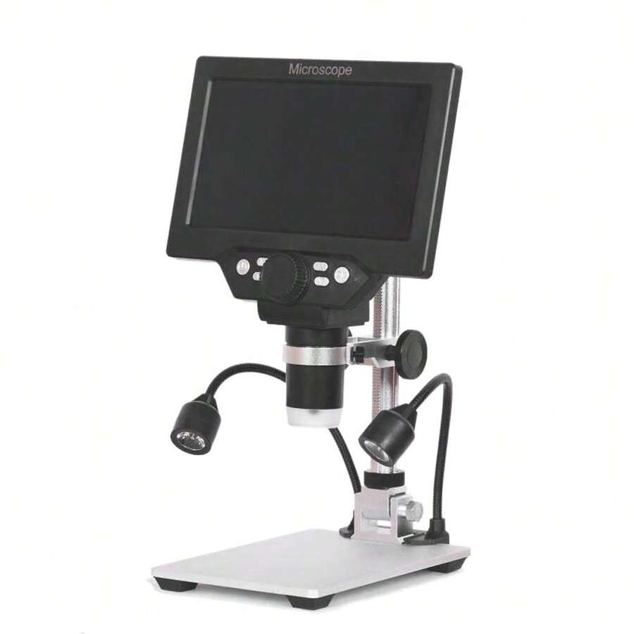 Digitales Mikroskop G1200 mit 7-Zoll-Farbdisplay, großem Standfuß, 12 MP, 1-1200-facher stufenloser Vergrößerung, Stativ aus Aluminiumlegierung und zwei Aufhellleuchten - Schwarz - Übersicht 1