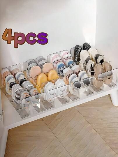 4 Parçalı Yerden Tasarruf Sağlayan Dikey Ayakkabı Rafı Düzenleyici - Çok Katlı, Gardırop Bölücü Saklama Rafı, Şeffaf Cüzdan ve El Çantası Sergileme Rafı, Kolay Montaj, Kompakt Saklama, Giriş Holü Dolabı İçin Uygundur