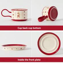 Mushroom & Cherry Countryside Style Cute Ceramic Coffee Cup & Saucer Set, High-Quality Couple Cups, Wedding/Home Gift, Tea/Coffee Mug - Red - View 11