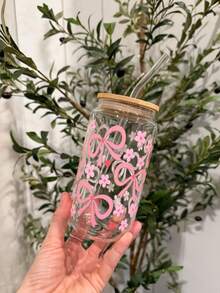 Ly thủy tinh đựng đồ uống lạnh Matcha hình nơ 16oz, ly thủy tinh đựng cà phê và Matcha có ống hút, in nhiệt độ cao, thích hợp cho cà phê, Matcha, sữa, soda, nước có ga, ly thủy tinh hình lon có ống hút, ly đựng đồ uống lạnh, ly đựng đồ uống nóng, lựa chọn quà tặng tốt nhất. - Màu xanh hải quân - Xem 3