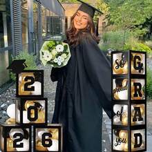 2026届毕业派对装饰，4个黑色气球盒，适合毕业派对，印有“GRAD 2026 2026毕业派对”字样，节日装饰 - 新款黑色黑字母 - 查看 7