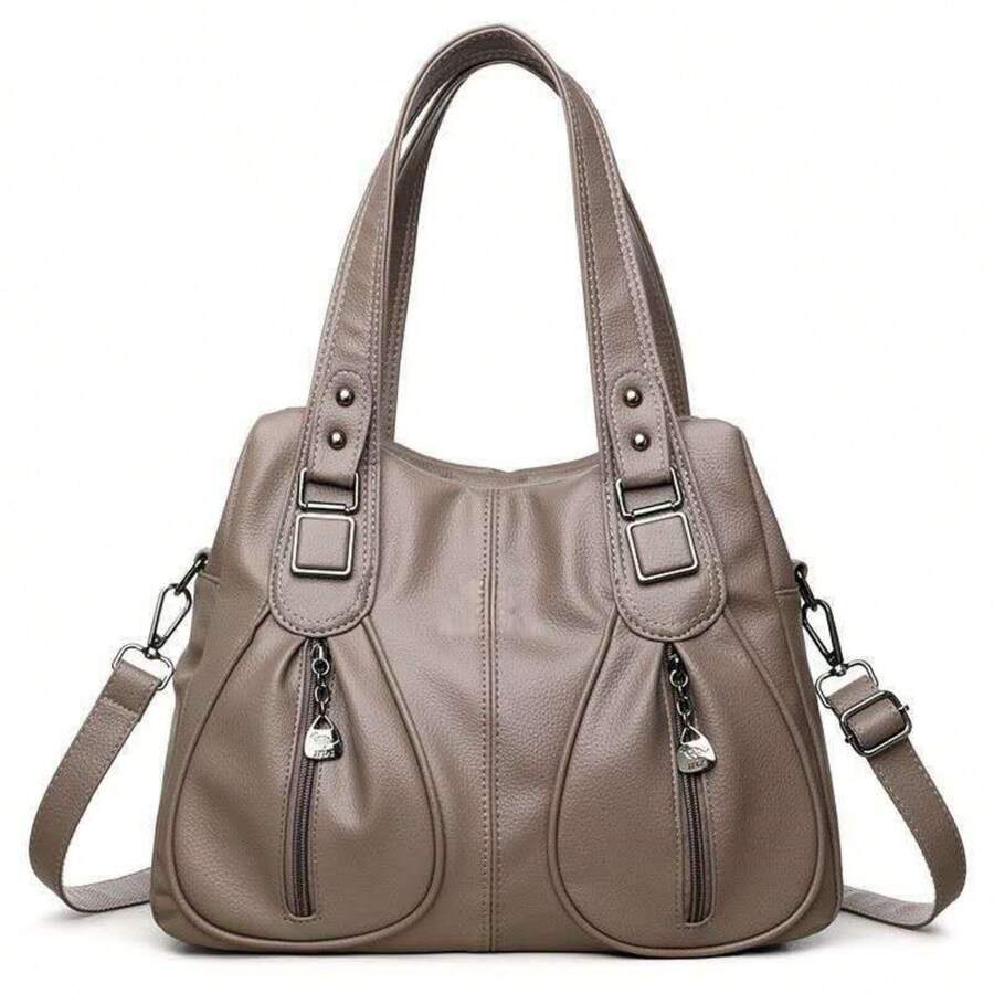 Women's Soft Leather Handbag That Can Be Used As A Shoulder Bag Or Crossbody Bag. Its Design Is Simple, Casual, Elegant And Versatile, Ideal For Middle-Aged Mothers. - 卡其色 - 查看 1