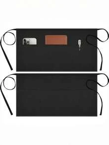 6pcs Waitress/Waiter Waist Apron - Half Apron With 3 Pockets, Short Black Waiter Apron - Multicolor - View 9