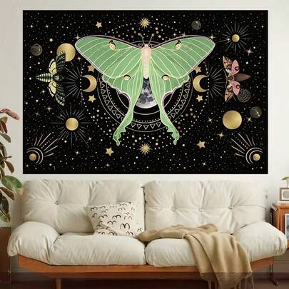 1PC Stylish Printed Wall Tapestry-Featuring A Design Of Juno Moths, Celestial Motifs, And Mystical Elements-Ideal For Use As Room Decor, Wall Hangings, Wall Art, Murals, And Home Decor Accents.