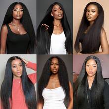 Kinky Straight Bundles With Lace Closure Yaki Long Straight Hair Bundle For Heat Resistant 3 Bundles Synthetic Hair - Black - View 6