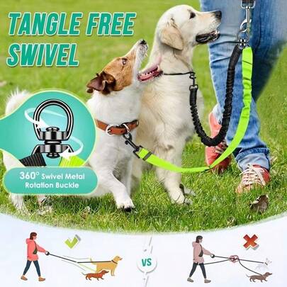 Accessorio guinzaglio doppio - Adatto per l'addestramento di cani di piccola e grande taglia con guinzaglio doppio - Cinghia regolabile con corda elastica ammortizzante