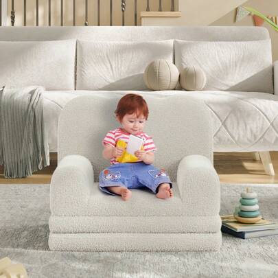 Sofá infantil 2 en 1 convertible – Sillón plegable de espuma suave y felpa, cómodo y  – Portátil, ideal para dormitorio infantil, sala de juegos o guardería, regalo de cumpleaños
