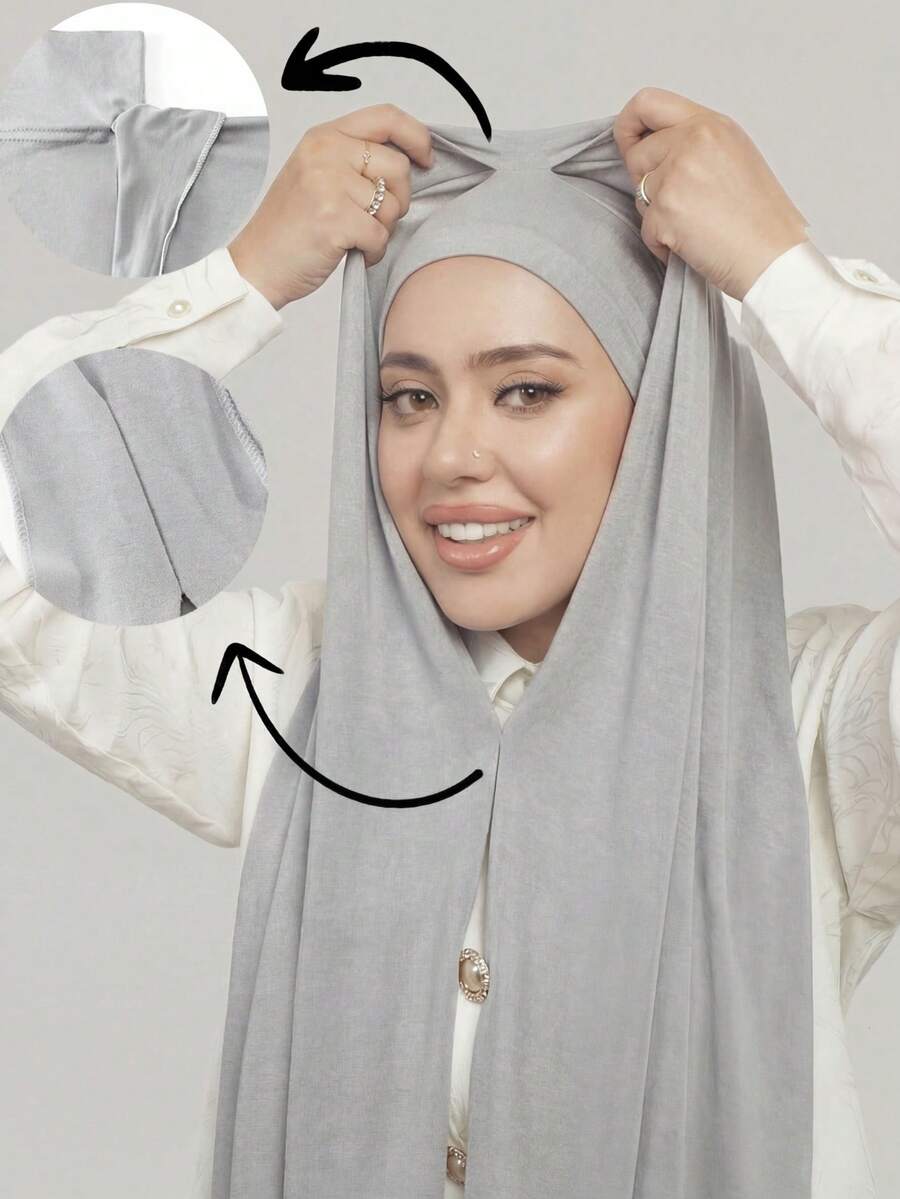 1pc Women's Solid Color 2-In-1 Instant Jersey Hijab With Wide Brim, Headscarf, Slip-Resistant, Soft & Skin-Friendly, Suitable For Daily Abaya Matching, Outdoor Activities, Praying And Worship,Beach,Holiday