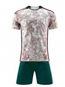 Áo bóng đá nam, đồng phục bóng đá nam tùy chỉnh, cổ tròn, thoáng khí và thoải mái, thời trang thể thao ngoài trời, World Cup - Đỏ - Xem 1