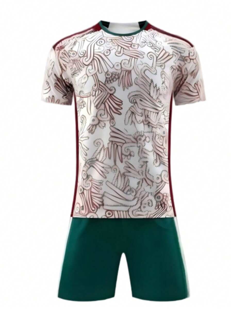 Áo bóng đá nam, đồng phục bóng đá nam tùy chỉnh, cổ tròn, thoáng khí và thoải mái, thời trang thể thao ngoài trời, World Cup - Đỏ - Xem 1