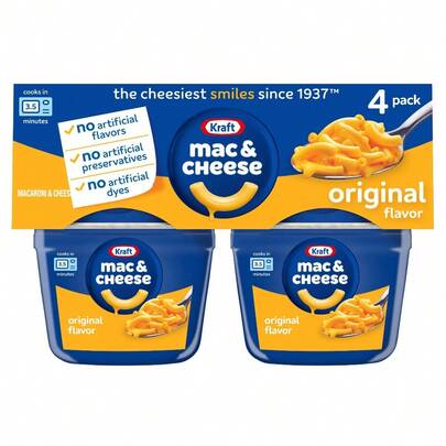  Kraft  And Cheese, 4 Cups, For Easy Dinner Or Dinner Sides, Original Flavor, No Artificial Flavors, Preservatives Or Dyes, 2.05 Oz