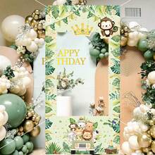 1pc Jungle Safari Animal Birthday Party Photo Backdrop,Vibrant Monkey, Tiger & Bear Designs, Perfect For Youngsters' Birthday Celebrations, Jungle Theme Decorations - A - View 6