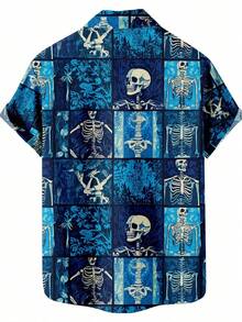 Skeletons Surrounded By Tropical Jungle Leaves Symbolizing The Cycle Of Life And Nature's Mysterious Beauty 3D Print Hawaiian Style Men's Short Sleeve Shirt - trắng - Xem 2