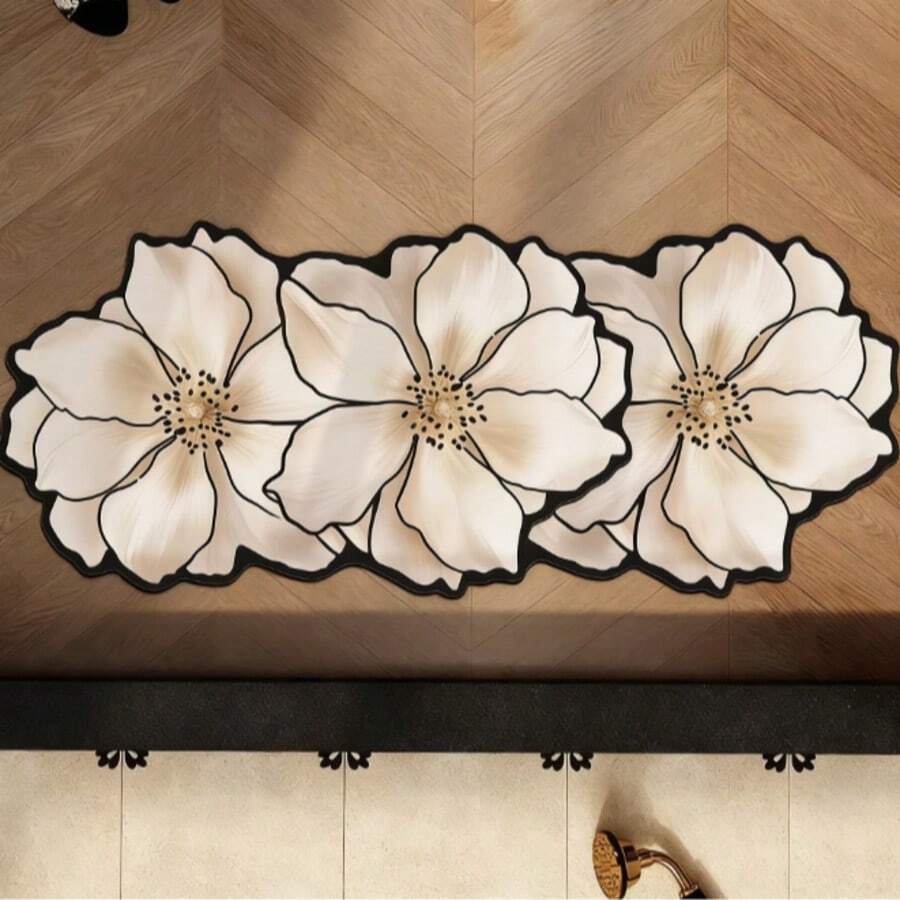 1pc Gold Floral Pattern Bath Mat, Bathroom Rug, Door Mat, Small Rug, Carpet, Floor Mat, Home Decor, Area Rug, Outdoor Mat, Bedroom Carpet, Washable Rug