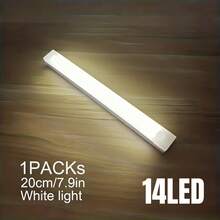 14 LED/6 LED Lámpara recargable con inducción magnética y succión para gabinete, armario, dormitorio, escalera, caravana, iluminación ambiental con detección de movimiento humano, conveniente, de material plástico duradero y diseño de moda - Blanco - Ver 3