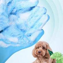 超长宠物洗澡手套，贵宾犬和金毛犬洗澡刷，加长宠物洗澡硅胶手套和刷子 - 藍色 - 查看 9