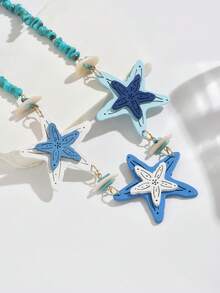 这款时尚优雅的波西米亚海洋元素蓝色木质海星和仿绿松石串珠项链，适合女士海滩度假、毕业典礼、节日礼物，每颗树脂珠都拥有独特的天然纹理。 - 彩色 - 查看 4
