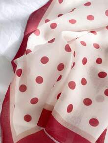 60厘米波点小方巾，女士款，春秋新品，优雅雪纺围巾，百搭装饰薄款围巾 - 紅色 - 查看 3