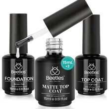 Beetles Top Coat Base Gel & Nail Glue Set-3Pcs No Wipe Top Coat Gel Nail Polish & Base Coat With 9 In 1 Nail Glue Shine Effect Long Lasting Soak Off Uv Light Lamp Diy Nail Gifts For Women & Girls - 3PCS 15ML Base & Top & Matte Top Coat - 查看 1