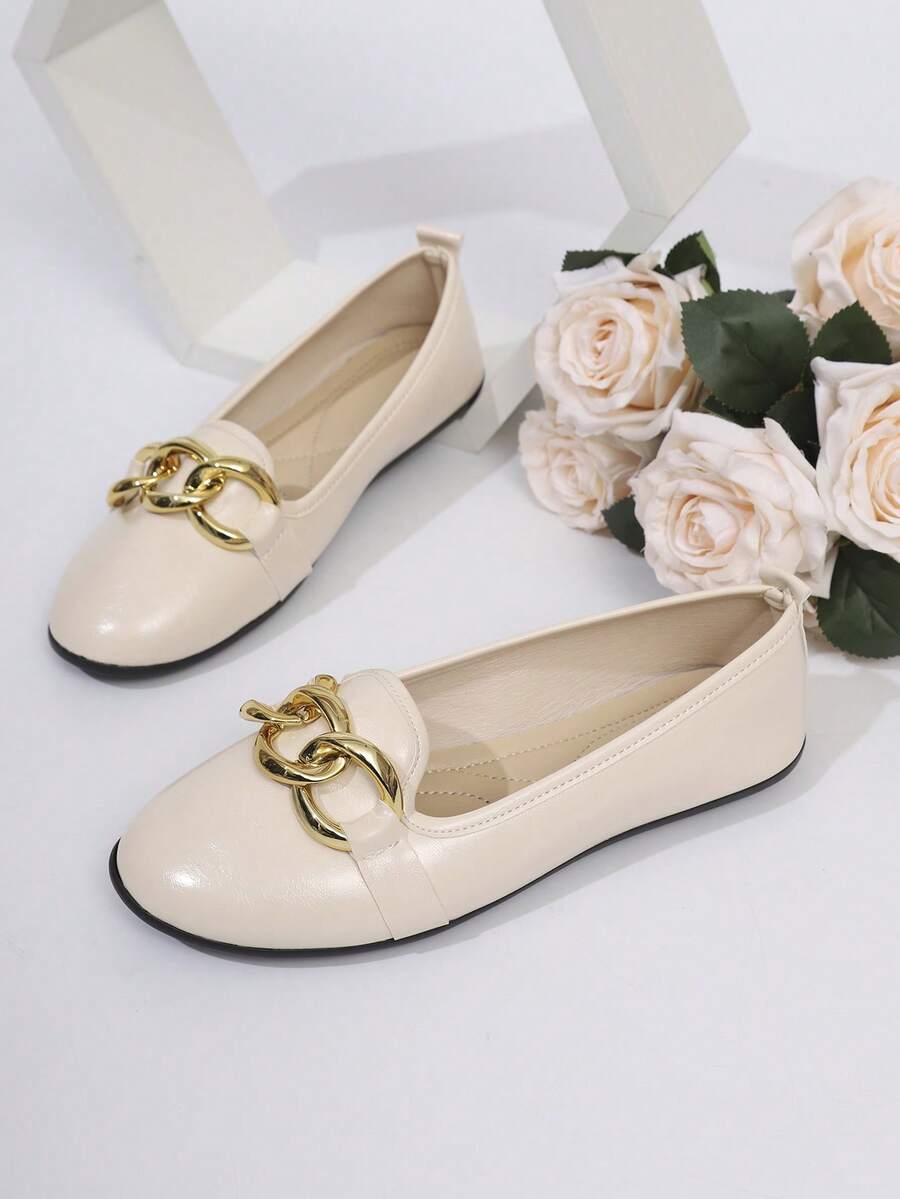 女士休闲舒适软底平底一脚蹬鞋 - 米色 - 查看 1