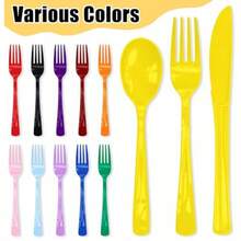 75 Pack Yellow Plastic Cutlery Heavy Duty Yellow Plastic Knives Forks And Spoons Disposable Silverware Set For 25 Guest Camping Birthday Baby Shower Party Cutlery Set - Yellow - View 4