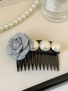 1个时尚珍珠花朵发梳，甜美清新防滑发夹，适合春夏丸子头、侧刘海等造型 - 彩色 - 查看 5