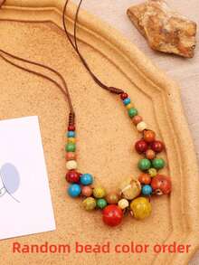 1 chiếc vòng cổ dây sáp đính hạt gốm có thể điều chỉnh, kiểu dáng Bohemian chống gió, trang sức mùa hè thủ công tinh tế, tự làm theo yêu cầu. - Nhiều màu - Xem 8