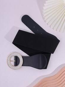 1 chiếc thắt lưng co giãn bằng da PU bóng, kiểu dáng thanh lịch thường ngày, phù hợp với nhiều loại váy và mọi mùa. - màu đen - Xem 2