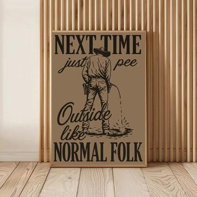1pc, Canvas Wall Art, Framed Wall Art, Fun Cowboy Bathroom Art, Vintage Cowboy Poster Canvas Art, Fun Western Bathroom Decor, Country-Style Bathroom Decor, Humorous Vintage Toilet Art, Room Decor, Dorm Decor, Apartment Posters, College-Style Decorative Art, Living Room Decor, Office Decor, Gifts, Bedroom Decor