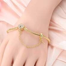 1 chiếc vòng tay móc khóa vàng và đá Zirconia hồng cổ điển, thiết kế hình trái tim lãng mạn - Vòng tay dây xích đa năng phù hợp để gắn thêm hạt và mặt dây chuyền tùy chỉnh, hoàn hảo để đeo hàng ngày hoặc làm quà tặng kỷ niệm. - Vàng - Xem 5