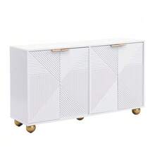 Sideboard With Four Molded Doors, Adjustable Interior Shelves, Metal Handles And Ball-Shaped Legs. - 白色 - 查看 9