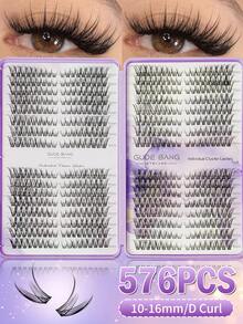 576片仙女蓬松假睫毛，DIY化妆必备，大容量，柔软自然，新手友好，浓密丰盈，单片睫毛套装，持久耐用，混合款式，适合新手和日常使用，适用于婚礼、派对、角色扮演和音乐节等场合。 - 彩色 - 查看 9