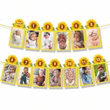 13 pièces Guirlande de photos de tournesol, décorations pour le 1er anniversaire de bébé garçons et filles, fournitures de fanions pour fête - Voir 2