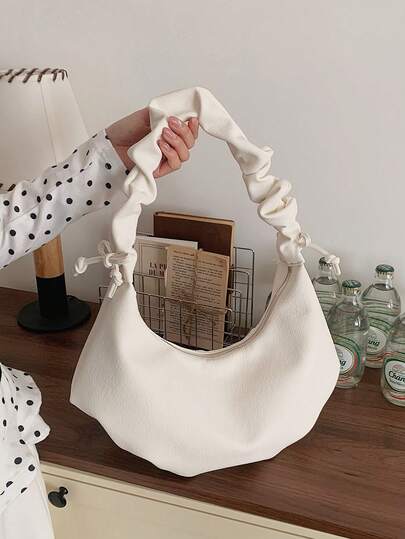 1 chiếc túi đeo vai hình bánh bao xếp ly thanh lịch, túi đeo chéo tối giản màu trơn sang trọng mới, túi xách nữ thời trang dung tích lớn đa năng tinh tế, dây đeo điều chỉnh được bằng chất liệu PU, phù hợp cho đi chơi, mua sắm, đi làm và các dịp hàng ngày khác.