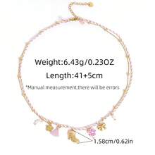 1件18K镀金可爱靴子花朵吊坠项链，304不锈钢珠链，粉色流苏蝴蝶结吊坠，Y2K风格女士首饰，适合夏季和约会之夜，西部风格项链 - 彩色 - 查看 6